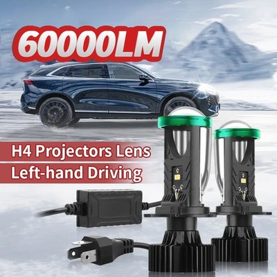 2PCS H4 LED Projector Lens 72W Super High/Low Beam Car Headlight 6500K 60000LM