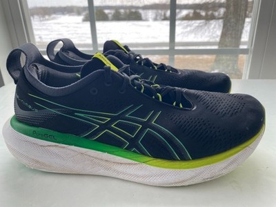 Men's Sz 11.5 Asics Gel Nimbus 25 Black Green Running Shoes 1011B547