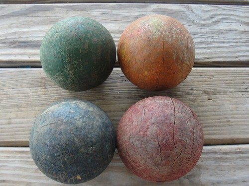 Vintage Lot Of 4 Wood Croquet Balls Red Blue Green Orange 3 1/2" Diameters