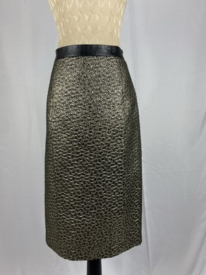 TIBI Size 12 Gold Embossed Bellow Knee Cocktail Skirt
