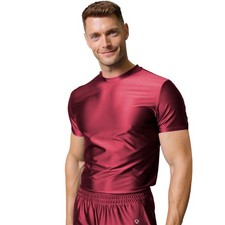 AMORESY Men Glossy Loungewear Short Sleeve Top Shorts Pants Homewear Sleepwear