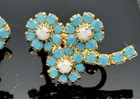 Vintage Signed Hobe Turquoise Blue Iridescent Opaline Glass Flower Earrings — photo 3