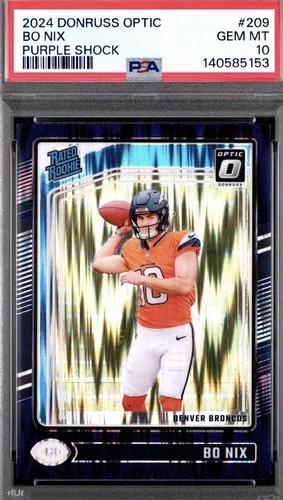 2024 Panini Optic - Rated Rookie / RC Bo Nix #209 - Purple Shock Prizm - PSA 10