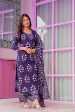 Women's Pure Cotton Printed Straight Kurta Set with Palazzo Pants  Dupatta