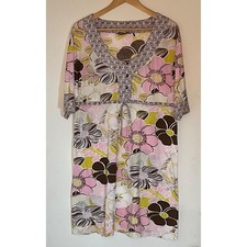 Vintage Tommy Bahama Floral Print Drawstring Dress Pink Brown Green Casual