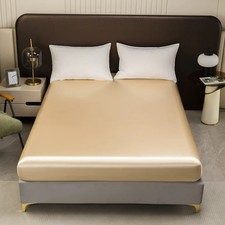 1pcs Solid Color Satin Refreshing Fitted Bed Sheet Mattress Cover Skin friendly