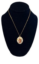 Vintage Single Sided Gold Tone Cloisonn  Unicorn Pendant Necklace