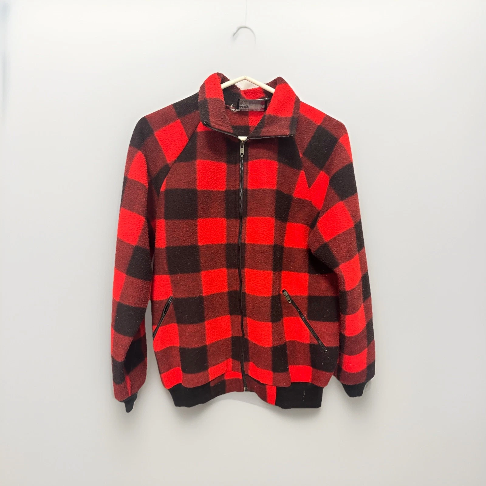 Vtg Polar Fleece Jacket Men’s Sz L Buffalo Plaid Full Zip USA Made