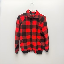 Vtg Polar Fleece Jacket Men’s Sz L Buffalo Plaid Full Zip USA Made