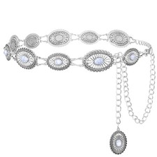 Western Metal Concho Belt for S:Fits waist up to 35" inches White Gem-silver