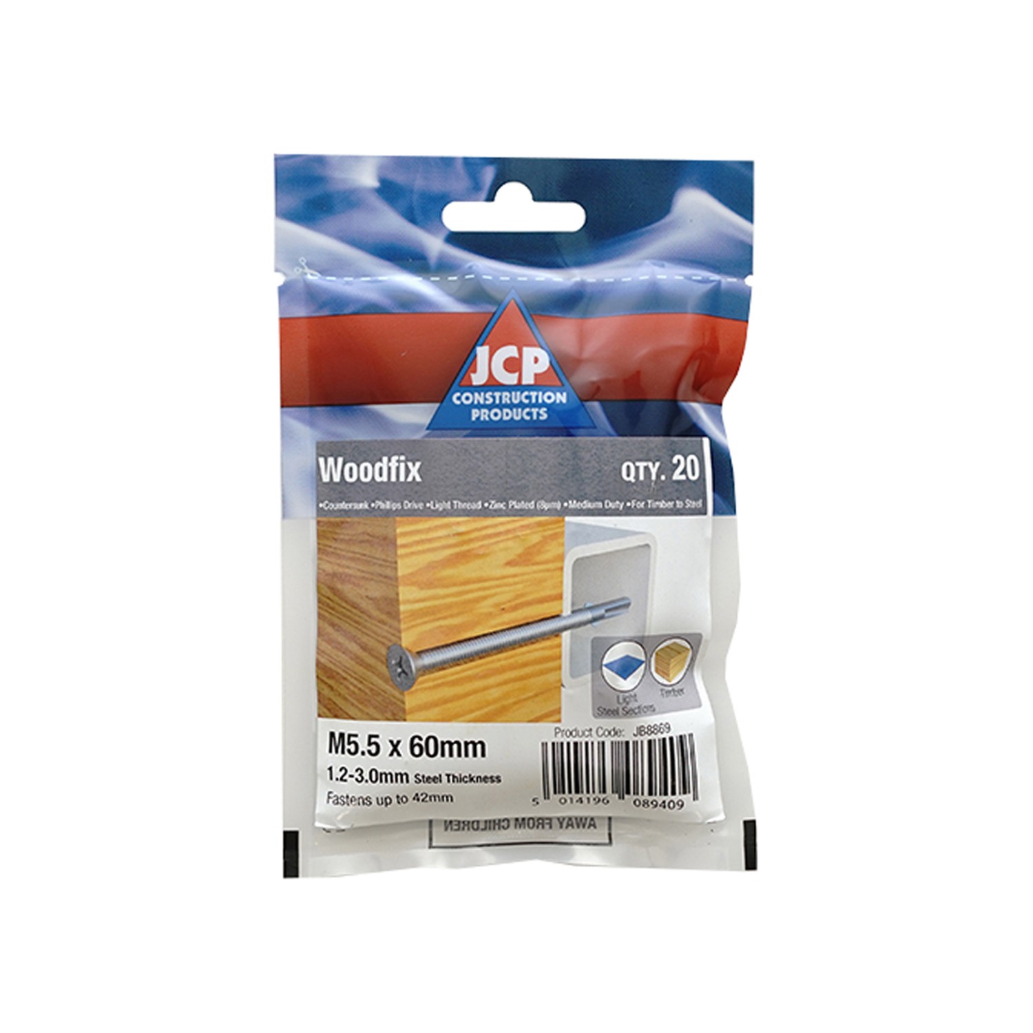 Jcp Fixings Woodfix Self-Drilling Screws 5.5 x 50mm - Bag of 30 - Box of 150
