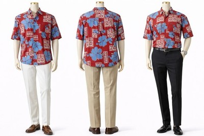 Pineapple Connection Men s Hawaiian Camp Shirt Colorful Floral Geometric Rayon Y