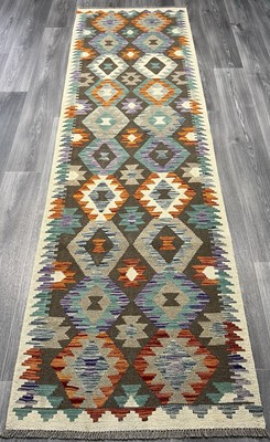 Handarbeit Kelim Läufer Wolle Naturfarben Afghan Traditionell 301cmx88cm