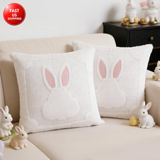 Easter Bunny Couch Throw Pillow Covers 18X18 Inch Set of 2 Soft Plush Faux Fur W