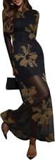 Women'S Floral Mesh Maxi Dresses Elegant Formal Long Sleeve Spring Wedding 