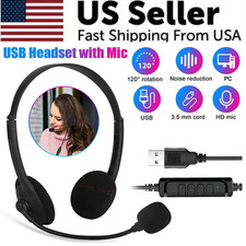 USB Headset with Microphone Noise Cancelling for PC Laptop Call Center Zoom