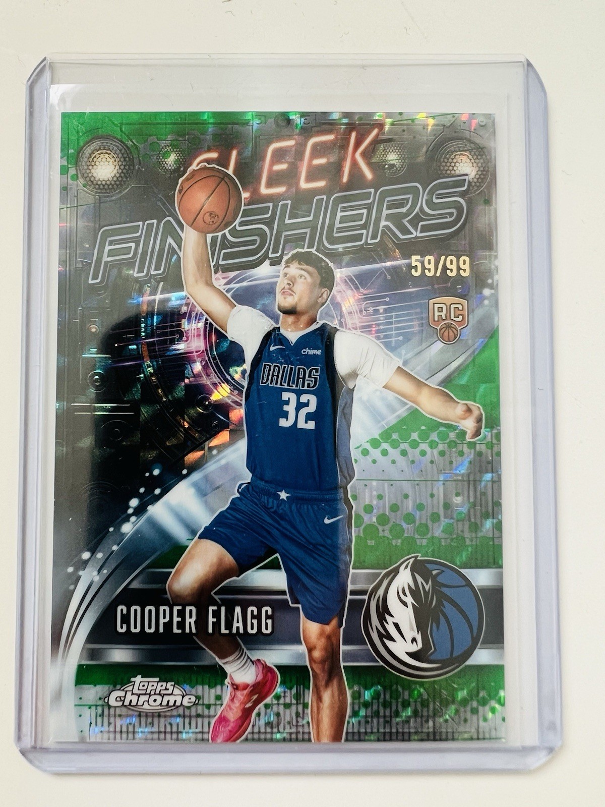 2025-26 Topps Chrome Cooper Flagg Sleek Finishers Green /99 Rookie RC Mavericks
