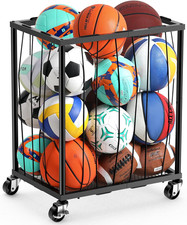 Garage Ball Rolling Storage Rack Large Capacity Basketball Holder with Elastic R