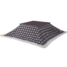 AZUMAYA Kotatsu Futon Comforter Square 75" x 75" Navy Brown Plaid Quilt KK-103BL
