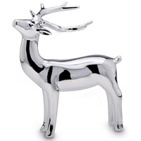GroßE Stehende Silber Deko Rentier Figur & Geweih - Weihnachten Wildfigur 18 Cm
