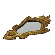 Vintage Italian Gilded Baroque Rococo Wall Mirror Handmade Gold Ornate 13”