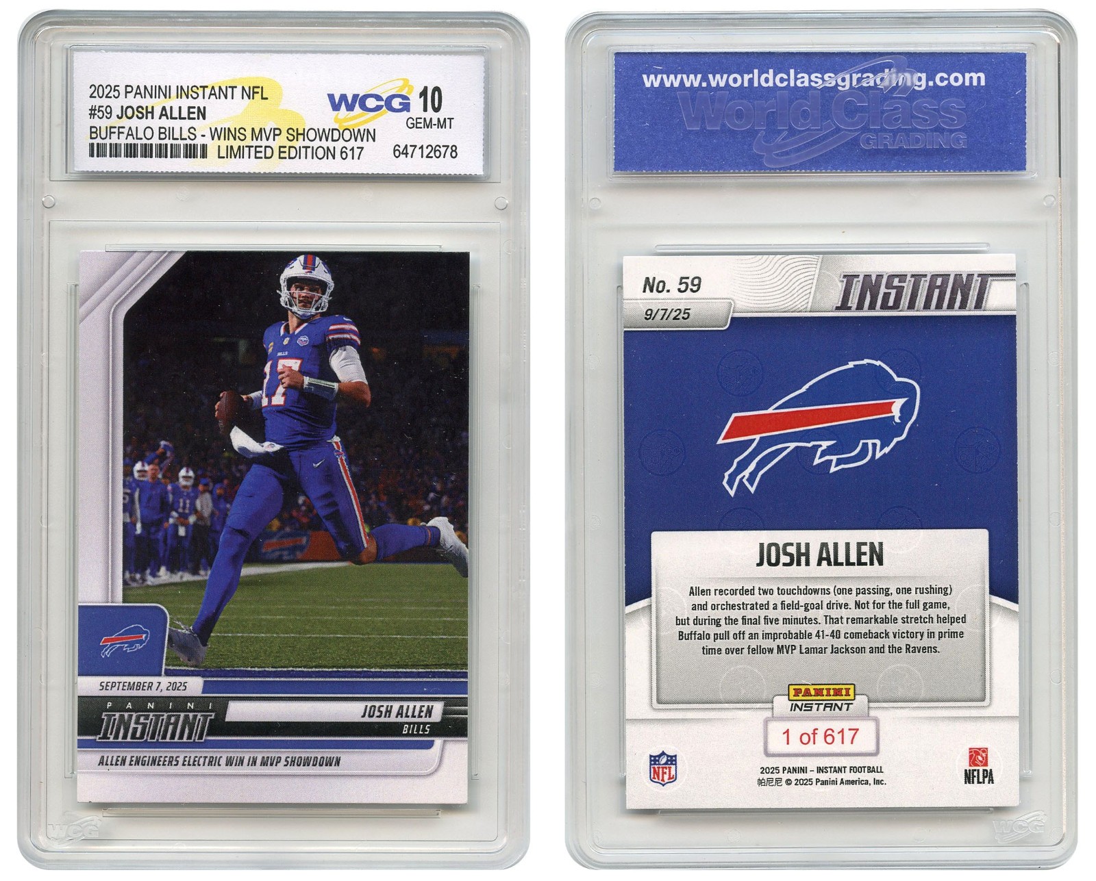 2025 Panini NFL Buffalo Bills JOSH ALLEN Wins MVP Showdown #59 - GEM MINT 10