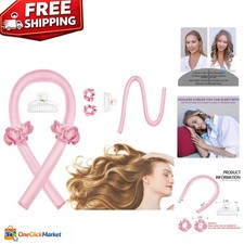 Overnight Heatless Curling Rod Styling Kit with Clips Scrunchie, Pink