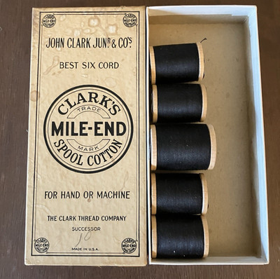 Vintage Clark's Mile End Spool Cotton Black Thread 5 Spools