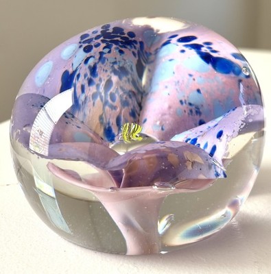 Art Glass Paperweight Tom Whitehead Oregon Glass Artist Signed Flower Lavender