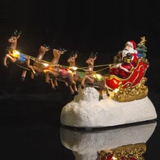 Santa Sleigh Reindeer LED Light-Up Christmas Figurine Set Tabletop Decor