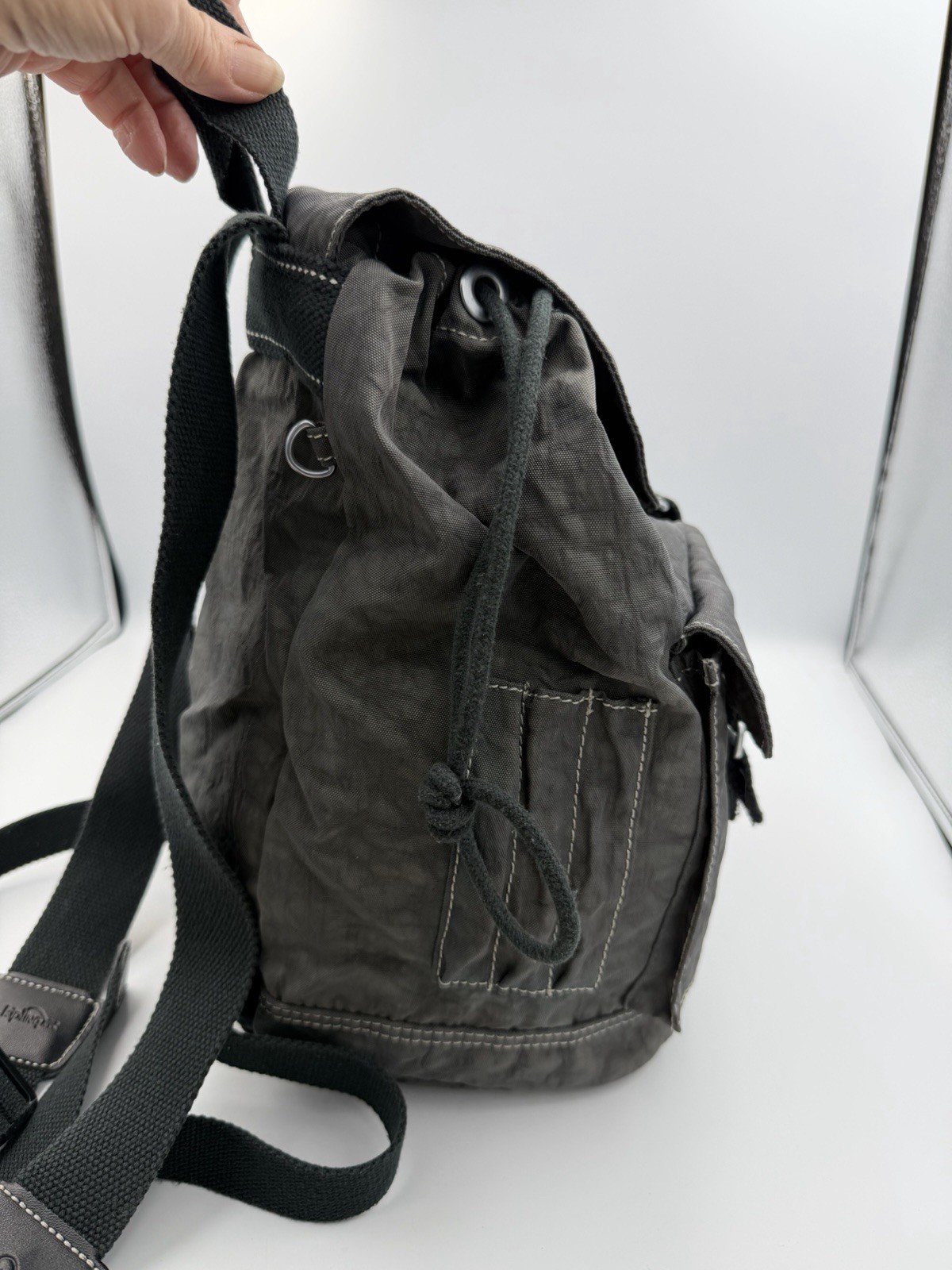 Gray Kipling Backpack Drawstring Hook And Loop Ad… - image 17