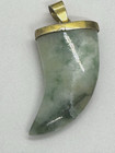 Green Jadeite Claw Horn Pendant Marked S.S. Gold Tone — photo 2