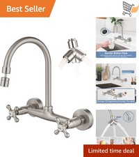 Wall Mount Kitchen Faucet Brass 8-Inch Center Spray Swivel Nickel