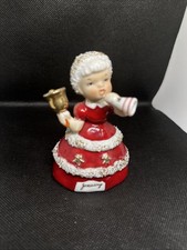Napco Christmas Angel/Girl Bell Figurine Bells Spaghetti Trim 1950s Japan Vgc