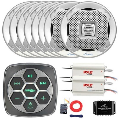 Metra Marine Boat Bluetooth Controller, 8x 5.25  Speakers, 2x Amp, Splitter, Kit