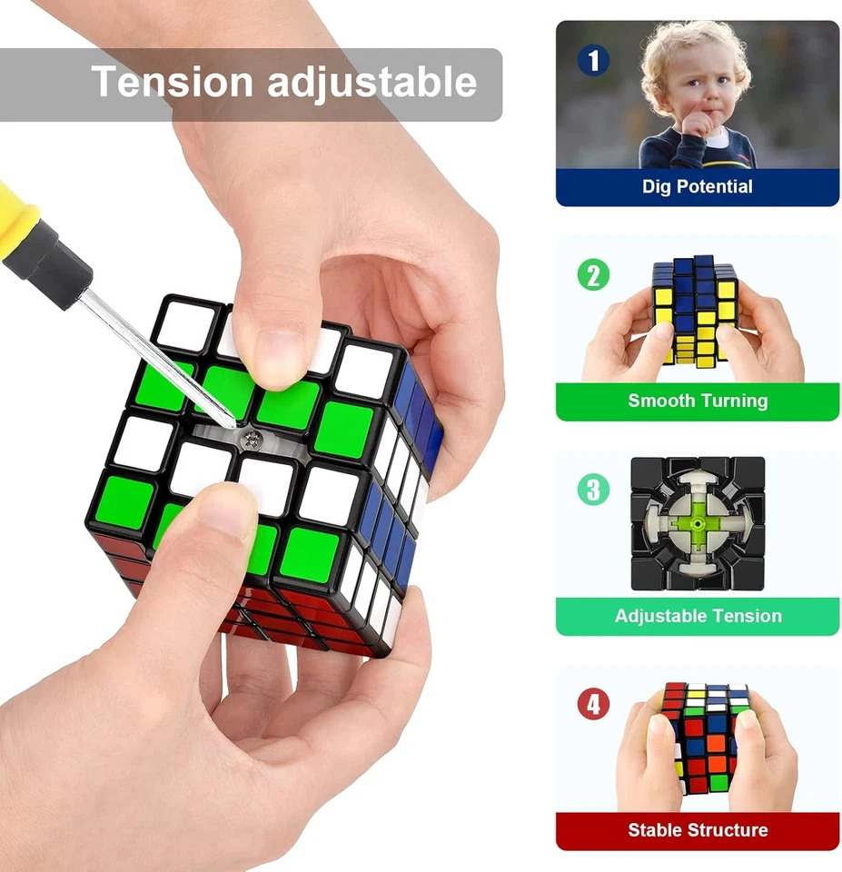 4X4 Speed Cube, Cubo Magico Professionale 4X4X4 Nero, 3D Twist Brain Puzzle Game - Immagine 4 di 4