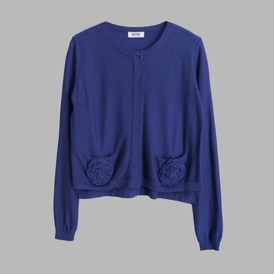 Moschino Cheap and Chic Blue Wool Flower Detail Cardigan | UK 10