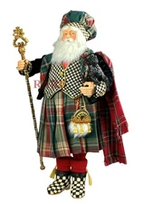 Mackenzie Childs Courtly Check Scottish Santa With Scottie 23" Tall New No Box