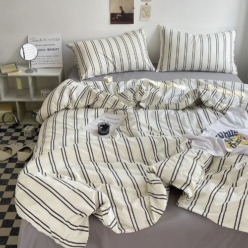 Stripe Bedding Comforter Set Bed Sheet Single Size Bed Linen Duvet Cover Set - Picture 25 of 30