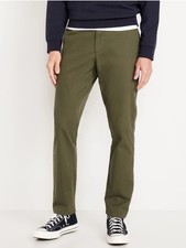 Old Navy Men's Slim-Fit Stretch Chino Pants Olive Green Twill Button Zip Pockets