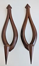 Vintage 60s wall sconce candle holder Syroco brown MCM faux wood teardrop set 2