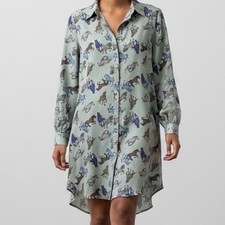 VTG Womens Horse all over Print Shirt Dress M USA cowgirl western equestrian
