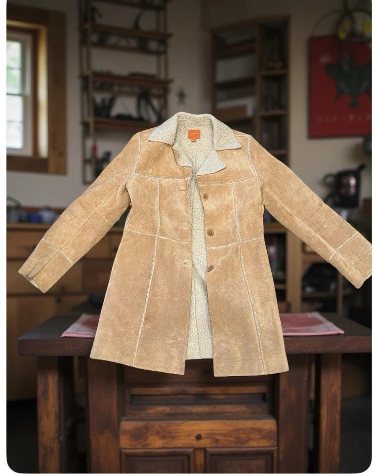 Chaqueta de Colección Anonymous John Carlisle Para Mujer Botón Completo Cuero/Sherpa Otoño Foto 2 de 4