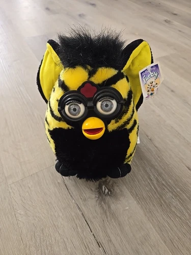 Nanco Large 8.5" Stuffed Toy FURBY Plush Bee Tiger Yellow Black Stripe 1999
