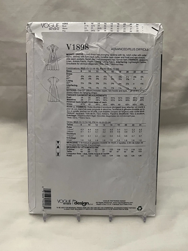 Vogue V1898 Badgley Mischka Camisa Vestido Botón Frontal Costura Patrón 8-16 Nuevo Foto 3 de 3