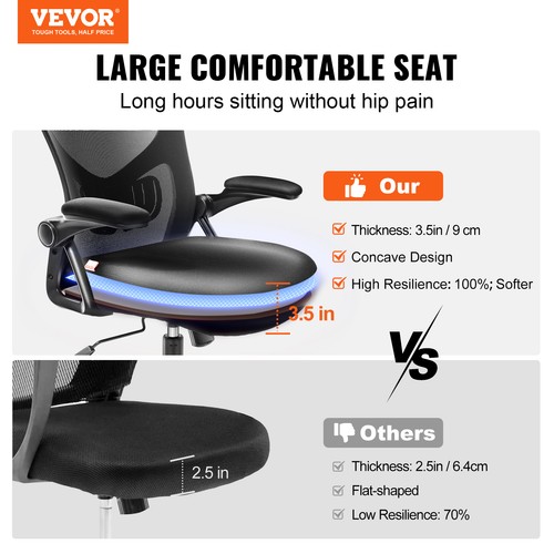 VEVOR Chaise de Bureau Ergonomique Fauteuil Inclinable Support Lombaire et Tête - Imagen 2 de 12