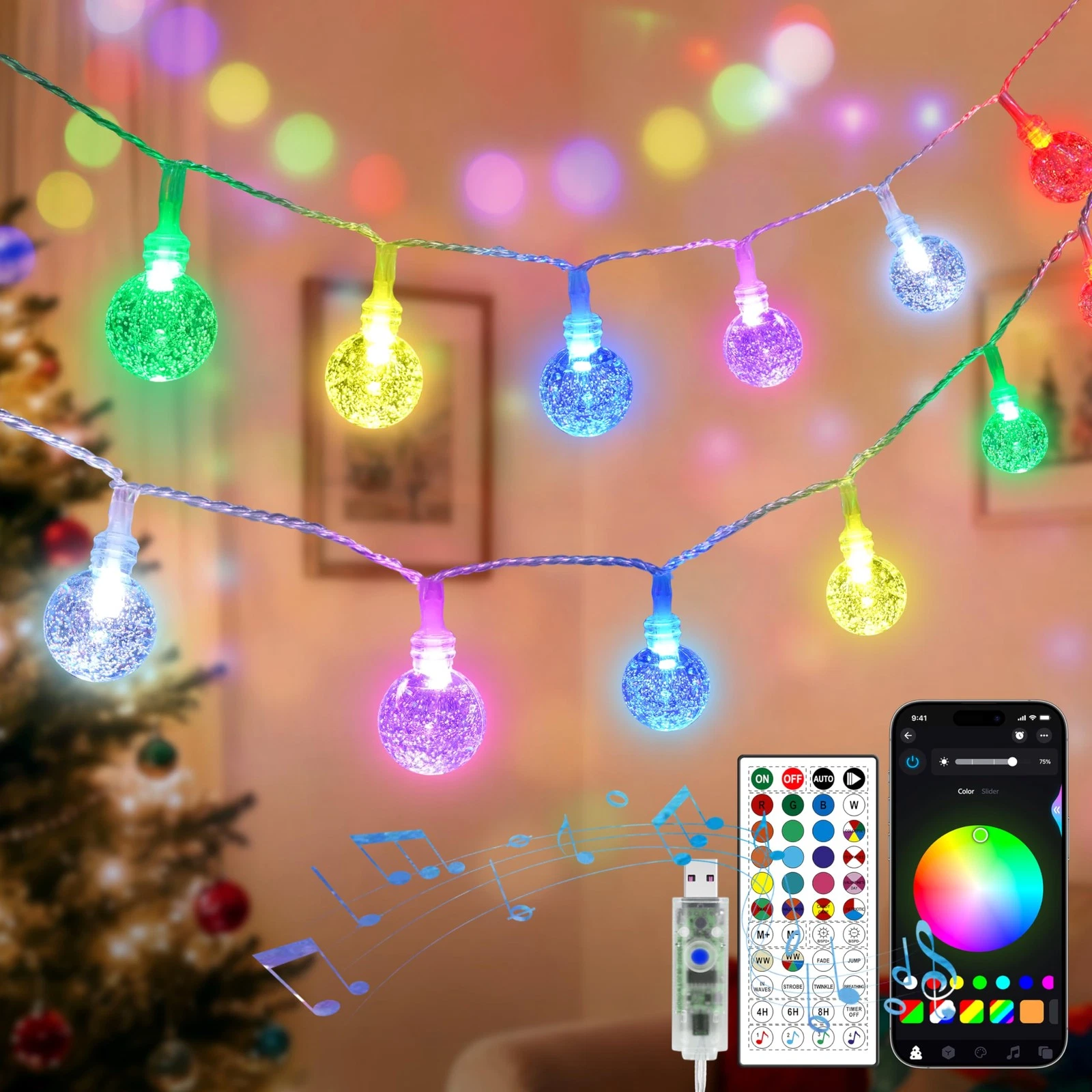Color Changing String Lights USB Powered, 33FT 60LED APP Control Fairy Lights...