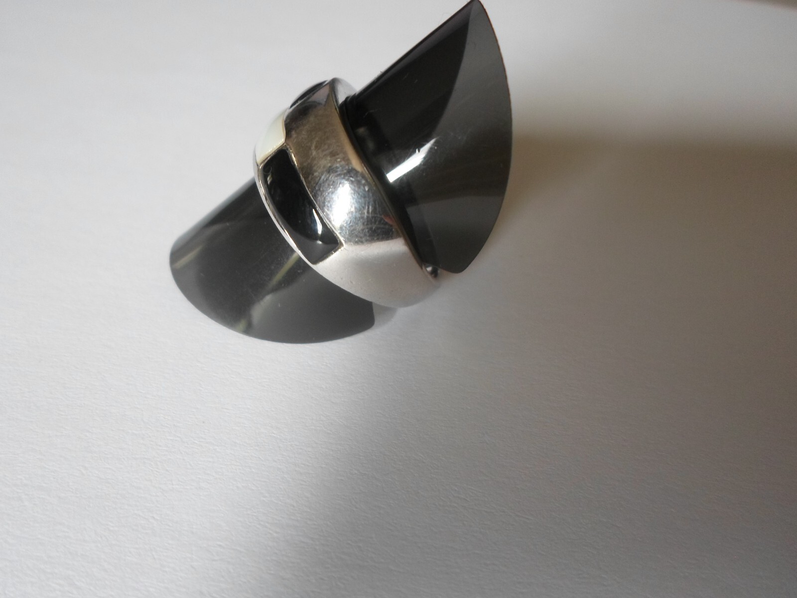 solid silver ring, white and black rectangles, si… - image 7