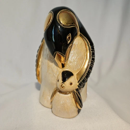 Artesania Rinconada Emperor Penguin Figurine Mother Chick Silver Anniv Gold Plat