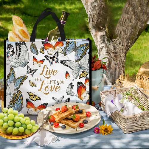 5 Pack Reusable Shopping Bags Colorful Butterflies Washable Grocery Bags Fabr... - Picture 5 of 8